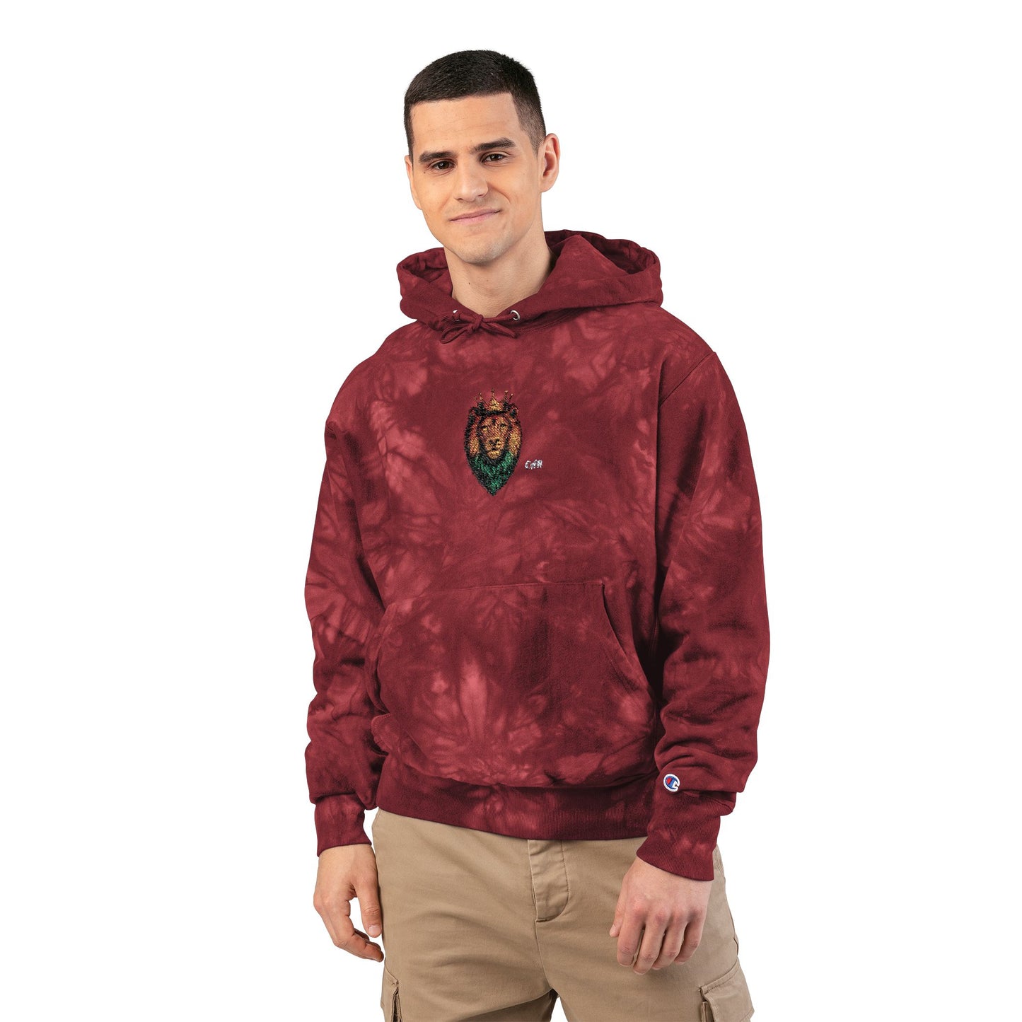 Majestic Lion Embroidered Champion Tie Dye Hoodie