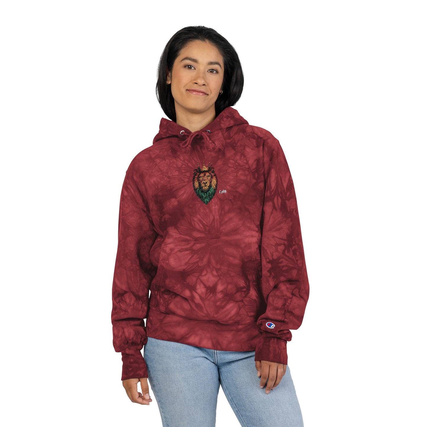 Majestic Lion Embroidered Champion Tie Dye Hoodie
