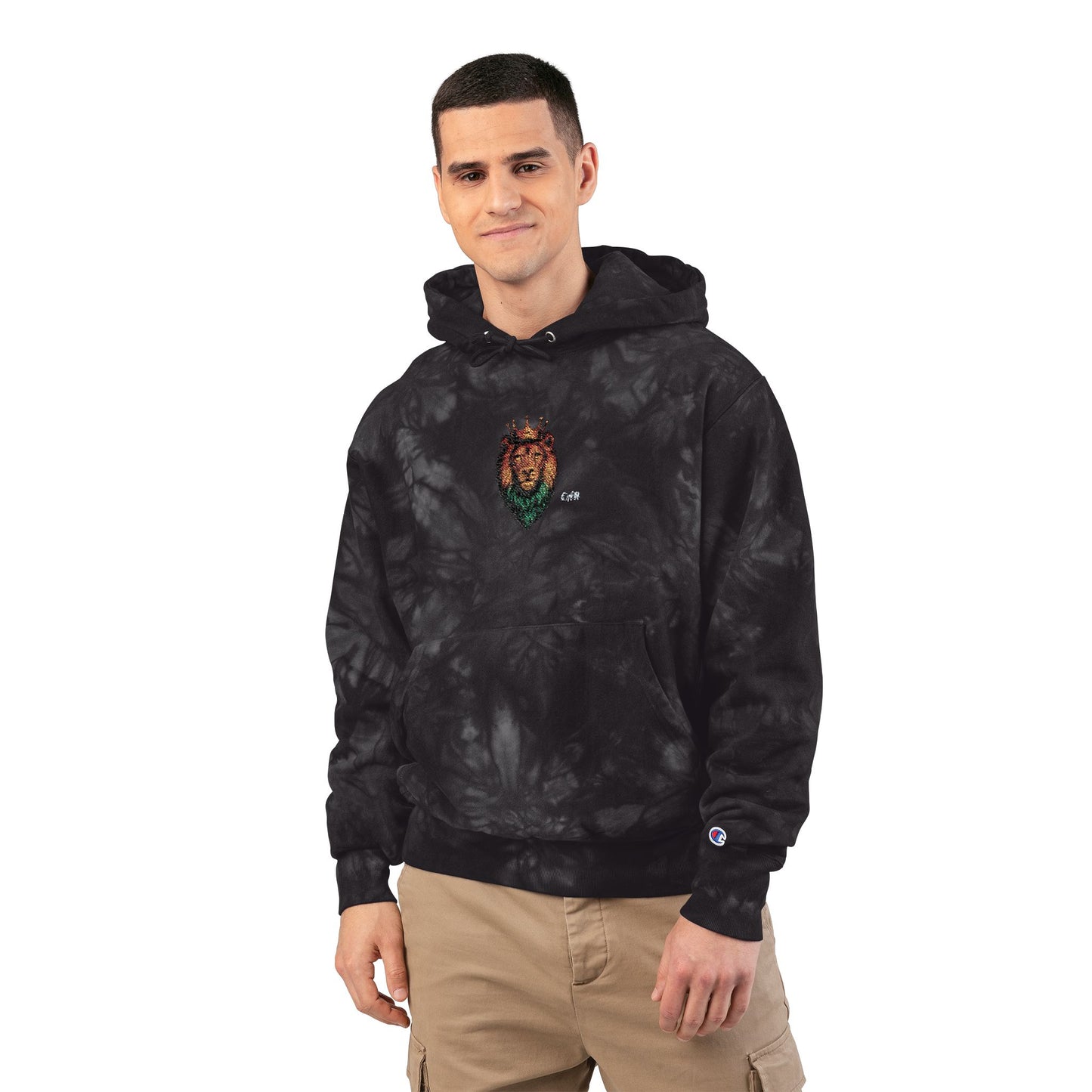 Majestic Lion Embroidered Champion Tie Dye Hoodie