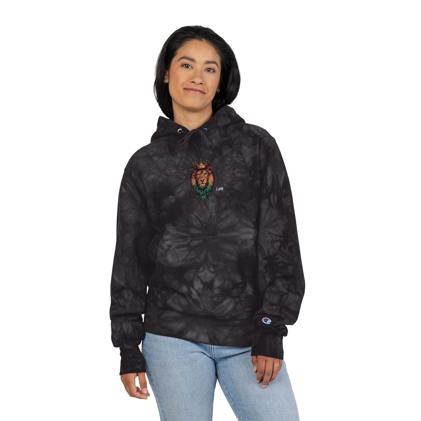 Majestic Lion Embroidered Champion Tie Dye Hoodie